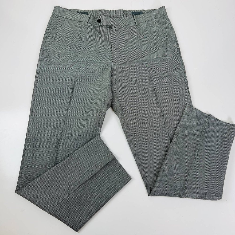 The Suit Company Mens Dress Pants Gray‎ Houndstooth Pockets Tasmania Wool 34x29